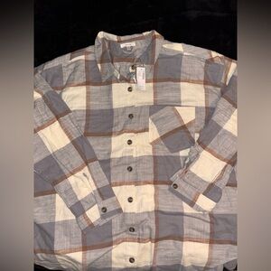 Maurices Plaid Button-Up Shirt - Cream, Blue & Brown